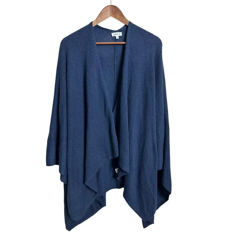 johnnie-O Louisa Wool Cashmere Draped Wrap Poncho Cardigan One Size Navy